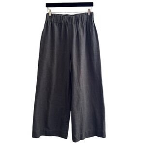 Rise Linen Grey High Rise Wide Leg Pants Pull On Stretch Waist Boho Lagenlook